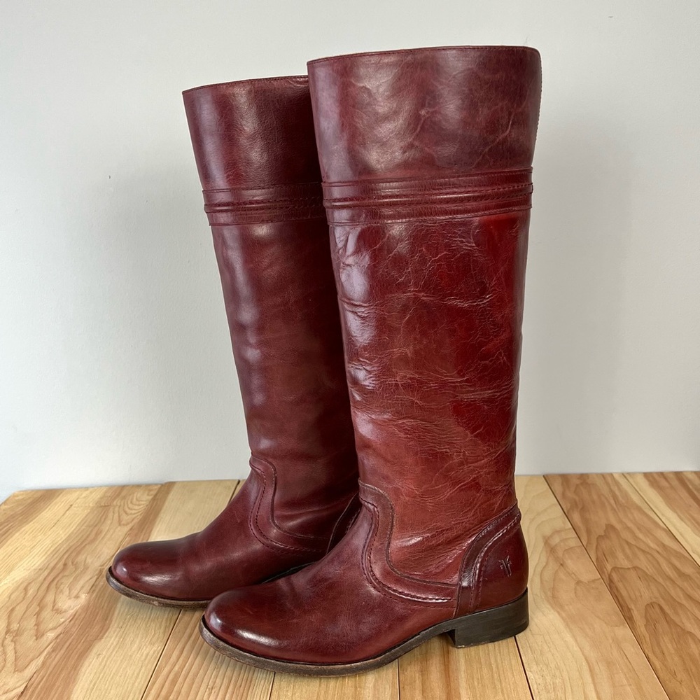 Frye (6) Melissa Trapunto Boot Knee-High Bordeaux Wine RARE COLOR